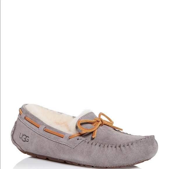 UGG DAKOTA SUEDE LEATHER SHEARLING DRIVING LOAFERS SLIPPERS GREY NIB SZ 8 - Picture 7 of 10